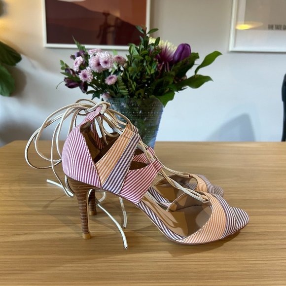 Anthropologie Billy Ella Size 10 Striped Lace up Heels - Picture 1 of 8